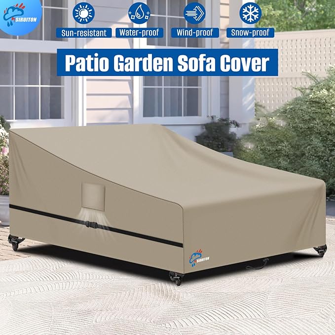 SIRUITON Garden Patio Rattan Daybed Cover Patio Bed Cover 69" W x 71" D x 31.5" H,Heavy Duty 420D Oxford Waterproof Outdoor Double Sofa/Patio Bed Lounger Covers