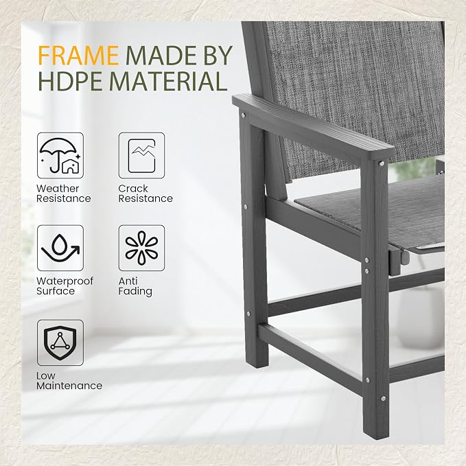 UDPATIO HDPE Outdoor Table and Chairs for 4, Heavy Duty Extra-Wide Outdoor Dining Sets, 360 lb Load Capacity, Easy to Assembly, All-Weather Patio Furniture for Pool, Garden, Backyard, Kitchen