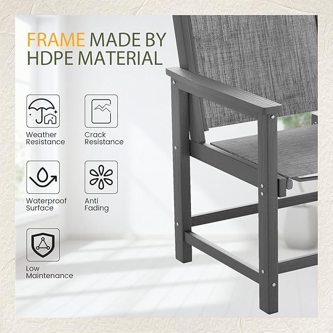 UDPATIO HDPE Outdoor Dining Chair, Heavy Duty Extra-Wide Patio Chairs with 360 lb Load Capacity, Easy to Assembly, All-Weather Seating for Porch, Pool, Garden, Backyard