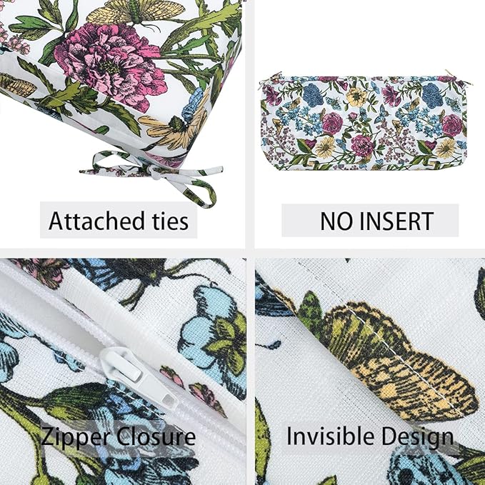 FUNHOME Outdoor Bench Cushion Cover 42 x18 x 3 inch,Water Resistant Cover with Zipper&Ties,Fade-Resistant Slipcover,Patio Porch Swing Cushion Cover Replacement Only,No Insert(Butterfly Flower)