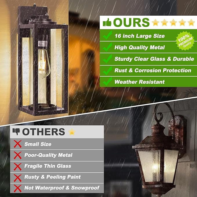 FILIYANO Large Dusk to Dawn Outdoor Wall Lights, Oil Rubbed Bronze, 2 Pack | 16 Inch, Anti-Rust, Waterproof, Brown Exterior Fixtures with Photocell, Modern Farmhouse Sconces for Garage, Porch,Front Door