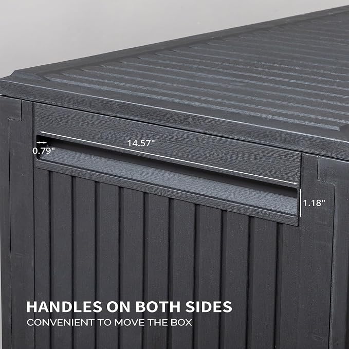 90 Gallon Outdoor Storage Deck Box with Wheels, Waterproof Resin Garden Storage Box Chest for Patio Furniture Cushions & Garden Tools, Lockable Seat Bench, Black