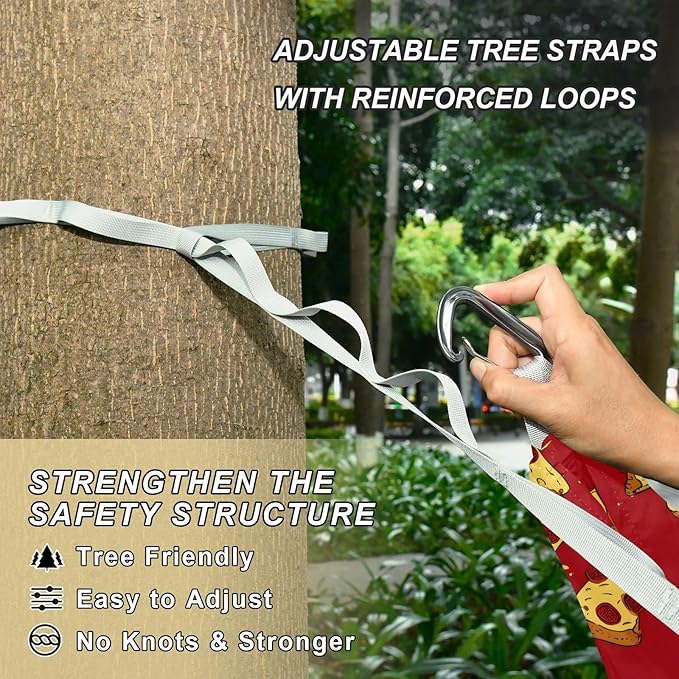 Camping Hammock Outdoor Hammocks for Outside Red Pizza Beach Trees Portable Lightweight with Pockets Tree Straps Indoor