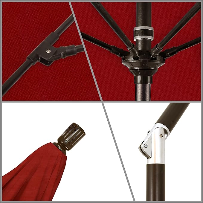 California Umbrella 11Ft Fiberglass Rib Patio Umbrella, Hand-Crank, Tilt-Collar, Bronze Frame, Solution Dyed Red Fabric