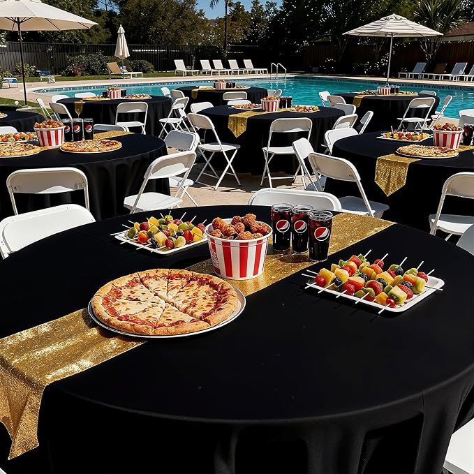 Magshion 48" Round Folding Table, 4 Feet Foldable Round Plastic Table Dining Card Table for Indoor Outdoor Wedding Party, Black, 10 Pack