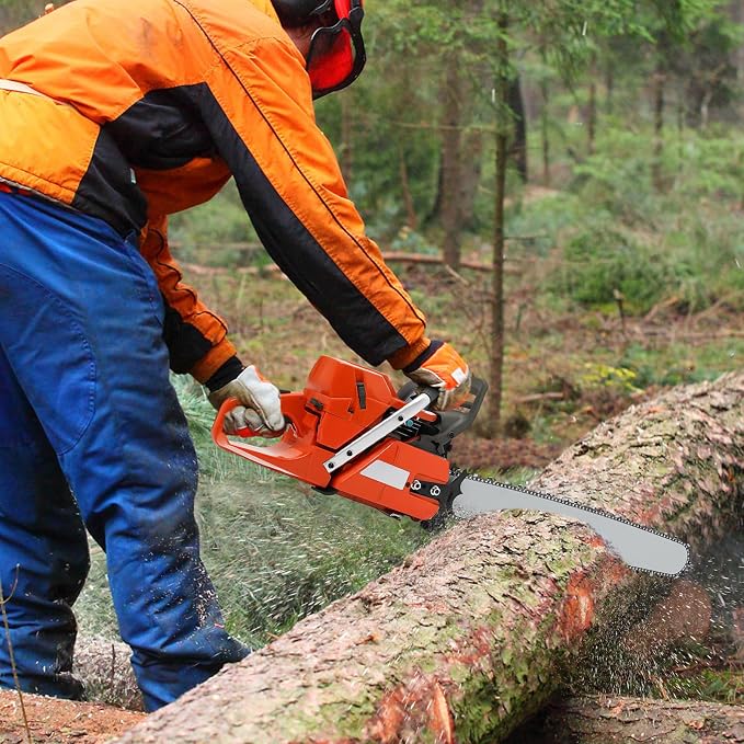 28Inch Gas Powered Chainsaw, 2-Stroke 71CC 3.9KW Handheld Cordless Gas Power Chain Saw with Air-cooled Petrol Saws Set for Wood Cutting, Garden Pruning, Forest Logging, 10000RPM