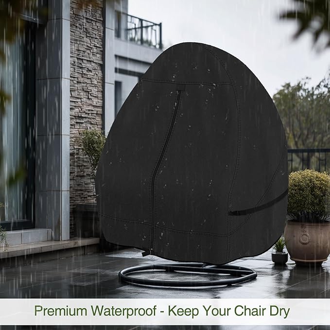 Porch Shield Patio Hanging Egg Chair Cover - 600D Waterproof Outdoor Double Seat Wicker Swing Egg Chair with Stand Protector, Black