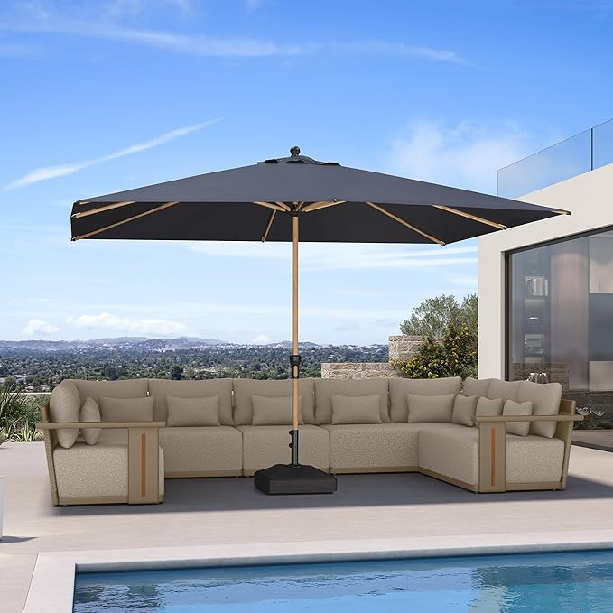 PURPLE LEAF 8' x 11.5' Patio Umbrella Outdoor Table Umbrella Rectangular Aluminum Market Umbrella with 8 Sturdy Ribs & Crank Outdoor Umbrellas for Garden Deck Patio, Navy Blue