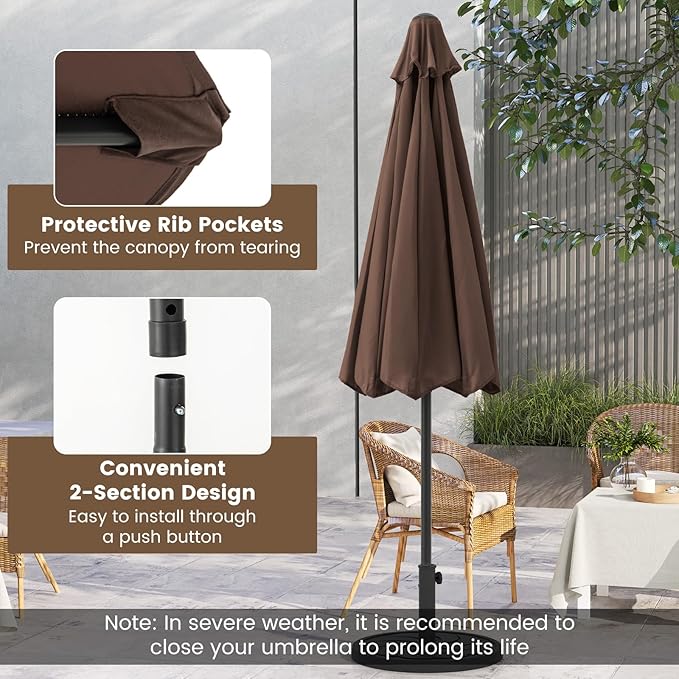 8.5 FT Patio Umbrella Outdoor Table Umbrella, Market Umbrella with Crank Handle, 8 Sturdy Ribs, Air Vent & Sun-Protective Canopy, Parasol for Garden, Backyard, Deck & Pool