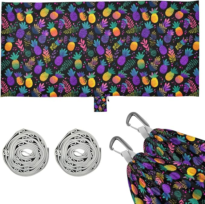 Camping Hammock Outdoor Hammocks for Outside Colorful Pineapple Neon Beach Trees Portable Lightweight with Pockets Tree Straps Indoor