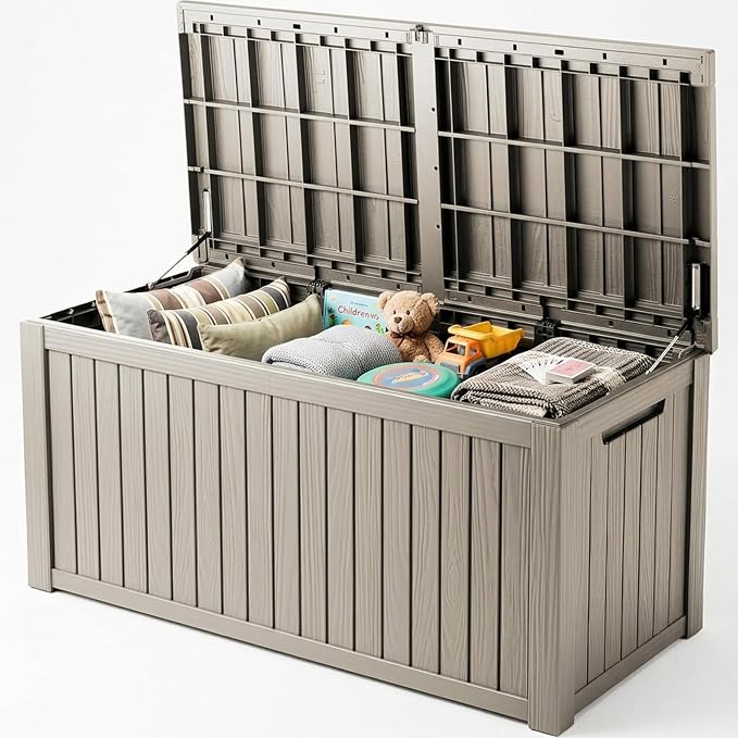 TARKARI 200 Gallon Outdoor Storage Box Waterproof, Resin Deck Boxes with Lockable Lid & UV-Resistant for Patio, Pool, Garden Furniture Cushions & Accessories, Coffee