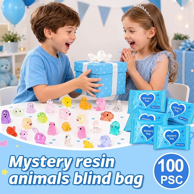 100pcs Luminous Mini Resin Animals, Resin Animals Mystery Bags, Mini Duck Blind Bags Toys, Glow in The Dark Tiny Animal Figurines for Fairy Garden, Aquarium, Party Favors & Home Decor Crafts