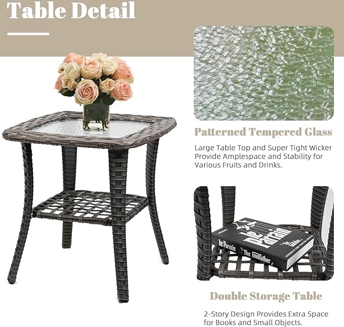 Patio Furniture Conversation Set with Ottomans, 5 Piece Wicker Patio Swivel Rocking Chairs with 360° Swivel Glider and Glass Coffee Table for Porch, Deck, Garden,Beige