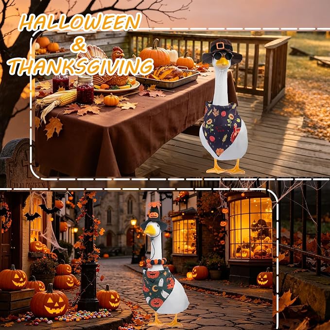 8 Set Holiday Porch Goose Outfits for 17/23" Plastic Lawn Goose - 4th of July Valentines St. Patricks Easter Summer Fall Halloween Christmas Clothes - Patio Yard Garden Decor with Hat Glasses and Bib