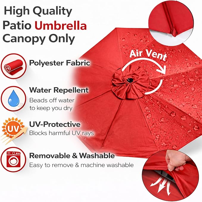 Sfmora 9ft Patio Umbrella Replacement Canopy for 8 Ribs, Outdoor Umbrella Canopy ONLY, Market Umbrella Top, Water-Resistant & UV-Protective