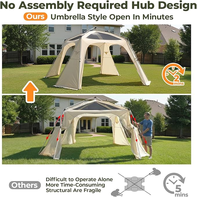 Alvantor 12' x 12' Pop Up Gazebo, All Weather 4-Season Instant Canopy Tent, UPF 50+ Waterproof Portable Pergola, Compatible with PVC/Mesh/Polyester Curtains for Patio Backyard Deck Garden Poolside