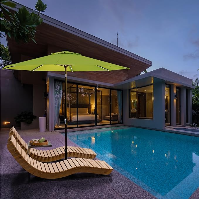 Midtown Umbrellas Led Swilt Sunbrella Umbrella 9 Ft Patio Umbrella With Sunbrella Macaw Acrylic Fabric - Deck Patio Umbrella, Backyard Umbrella, Garden Umbrella & Pool Umbrella - Black Pole