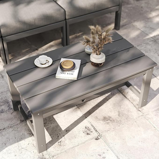 37.6 Inch HDPE Patio Coffee Table, Weather-Resistant Outdoor Coffee Table Easy Assembly for Lawn, Garden, Balcony, Deck, Backysrd (Grey Frame)