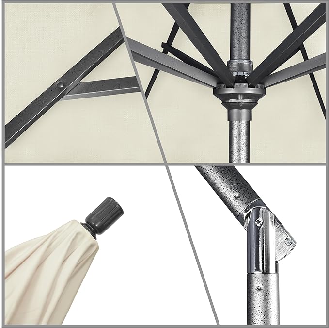 California Umbrella 11Ft Premium Sunbrella Patio Umbrella, Hand-Crank, Tilt-Collar, Gray Frame, Canvas Fabric