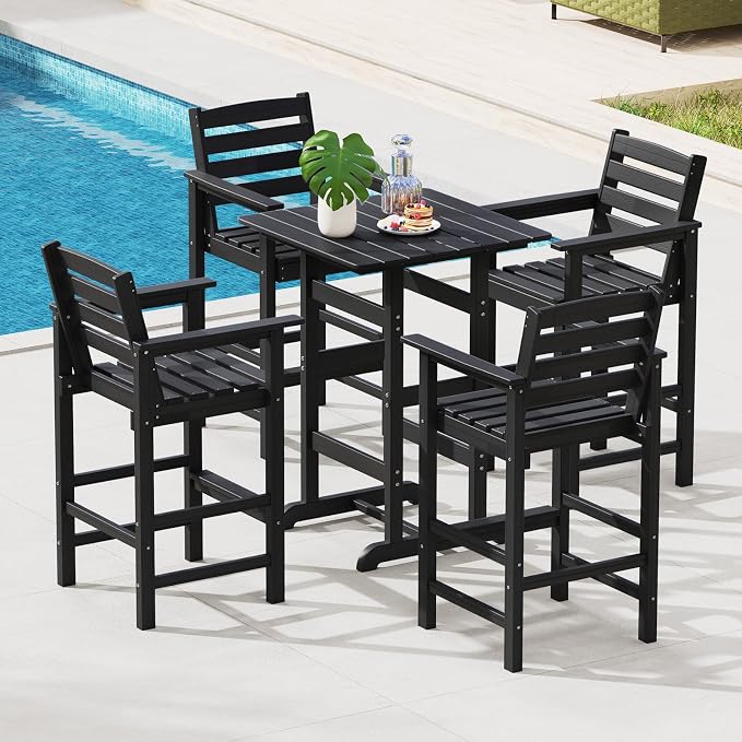 Tangkula 30" x 30" Square Bar Table, Patio HDPE Bar Height Dining Table w/Slatted Tabletop, Outdoor All-Weather High-Top Bistro Table for Poolside, Backyard, Balcony