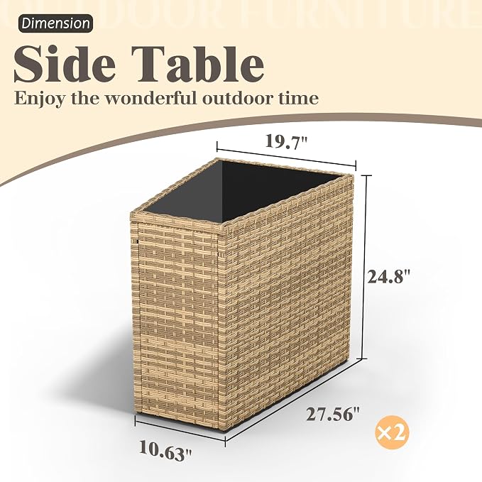 LUXOAK Wicker Outdoor Side Table with Storage and Glass Top, Brown | Patio Wedge End Table, Outdoor Sectional Sofa Companion, UV-Resistant PE Rattan, Tempered Glass Top, Hidden Storage