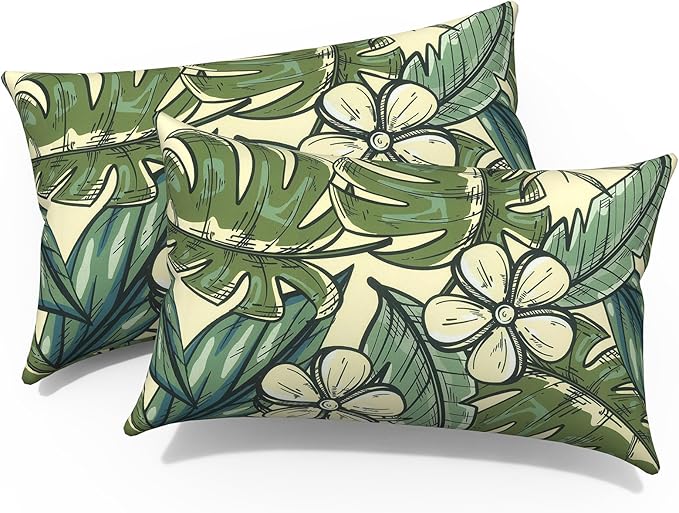 12x20 Inch Outdoor Lumbar Pillow Covers Pack of 2, All Weather Cushion Pillow Cases, Pillowcase for Patio Couch Decoration, Tropical Paradise