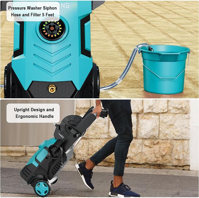 2026Upgraded Pressure Washer 5000PSI with Adj-8-Level Touch Screen, 34" Tall Power Washer, 4 Quick Connect Nozzles, Inlet Hose&Filter&500mlFoam Cannon for Cars/Fences/Driveways/Home Cleaning, Green