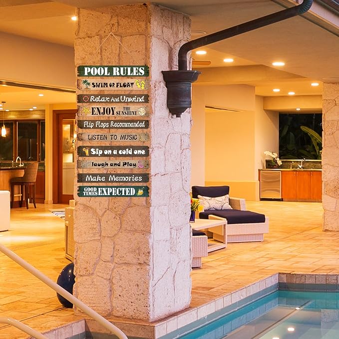 Tatuo Hot Tub Pool Patio Rules Signs Gifts Wood Funny Rules Signs Decorative Outdoor Regulations Plaque Wall Bath for Bathroom Pool Backyard Outdoor Wall Art Accessories(Elegant)