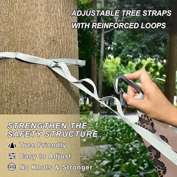 Camping Hammock Outdoor Hammocks for Outside Brown Heart Leopard Beach Trees Portable Lightweight with Pockets Tree Straps Indoor