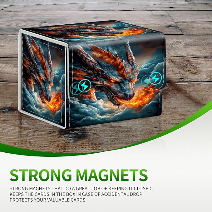 Card Deck Box for MTG, Cards Storage Box Fits 120+ Sleeved, Leather Small Size Strong Magnetic Closing Card Case for Board Games Magic TCG CCG Baseball Collection, Cloud Dark Dragon