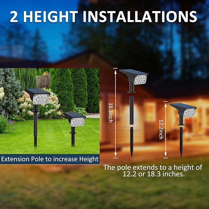 T-SUNUS Solar Spot Lights Outdoor 20 LED Landscape Lights 6000K Cool White, 2-in-1 Waterproof IP65 for Yard Garden Flag Tree Pathway Driveway Patio Halloween Christmas, Dusk to Dawn, 4 Pack