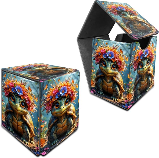 Forest Turtle Card Deck Box for MTG, Personalized Card Storage Case Fits 120+ Sleeved Cards, Premium Leather TCG Box with Strong Magnetic Closure for Magic, CCG, PTCG, Baseball Cards