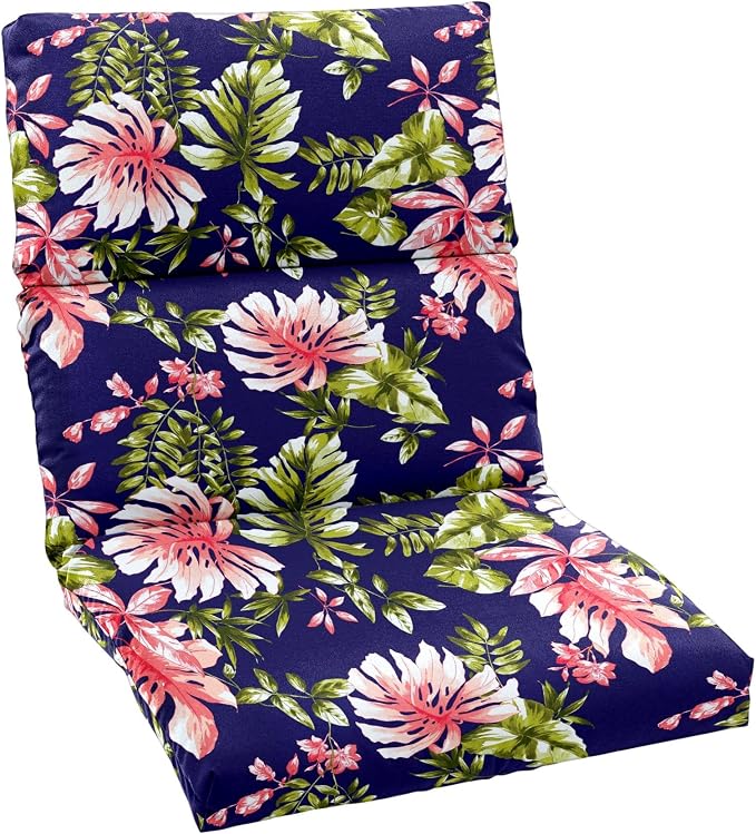 BrylaneHome Bh Performance Universal Chair Cushion - Navy Tropical Leaves