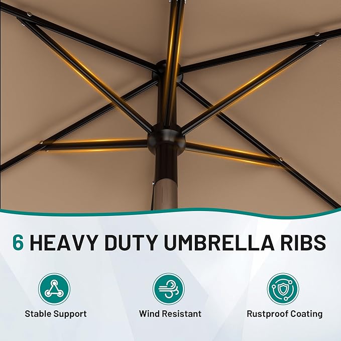 AreShark 6.5' x 10' Rectangular Patio Umbrellas for Outdoor, Outdoor Table Umbrella, Large Outdoor Patio Umbrellas with 6 Sturdy Ribs for Pool, Garden, Deck & Market (Beige)