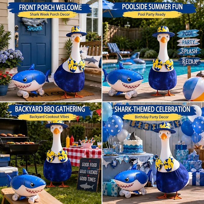 Shark Week Porch Goose Outfits, 23 Inch Bikini Porch Goose Summer Outfit | Goose Clothes for Cement Goose Outdoor Garden Yard Shark Week Viewing Party Decor