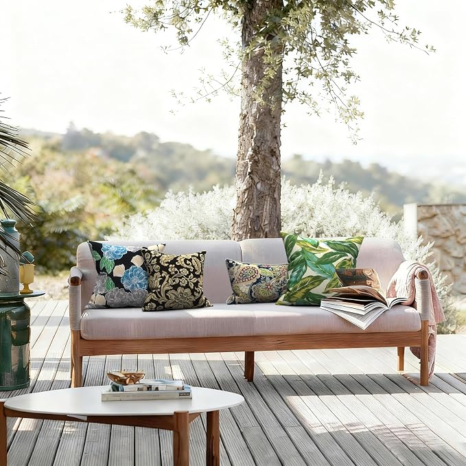LVTXIII 2 Pack Outdoor Pillows 18x18 Inch, Square Throw Pillows with Inserts, Decorative Water-Repellent Pillow Cushions for Patio Furniture and Garden Sofa, Sketch Peony
