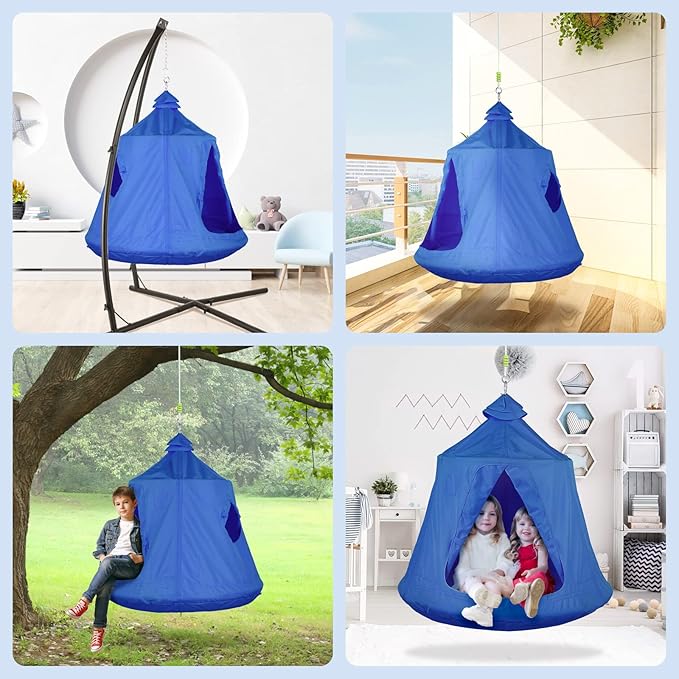 TLSUNNY Hanging Tree Tent for Kids Adults, Hanging Tent Indoor Outdoor 45 H x 44 Diam, Portable Waterproof Play Tent w/LED Lights String, Tree House Swing Pod, Hangout Huggle pod Ceiling Hammock 330LB