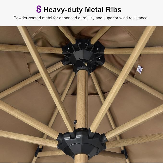 PURPLE LEAF 8' x 11.5' Patio Umbrella with Base Outdoor Umbrella Market Umbrella with Crank & 8 Ribs Aluminum Rectangular Table Umbrella Outdoor Patio for Backyard, Taupe