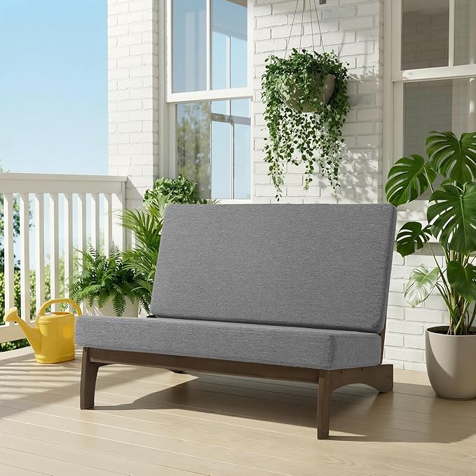UIXE Wood Patio Furniture Sets, 2 Pieces All Weather Patio Loveseat Outdoor Sofa with Solid Wooden Coffee Table - Light Gray