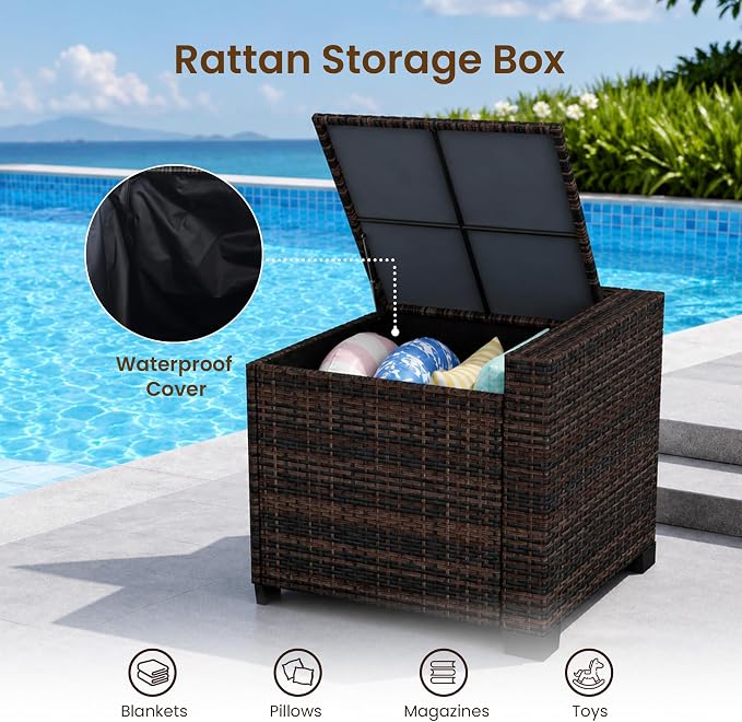 8-Piece Modular Patio Furniture Set with Storage Box Outdoor Sectional Sofa | Patio Conversation Set with Coffee Table, PE Rattan Wicker Couch with Waterproof Cushions for Backyard, Deck & Porch, Beige