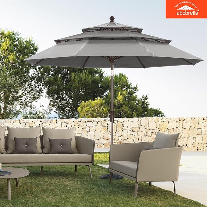 ABCCANOPY 5-Year 10-Year No Fading 9FT 3 Tiers Patio Umbrella, Outdoor Table Umbrella with 8 Sturdy Ribs for Deck, Backyard, Garden, Yard