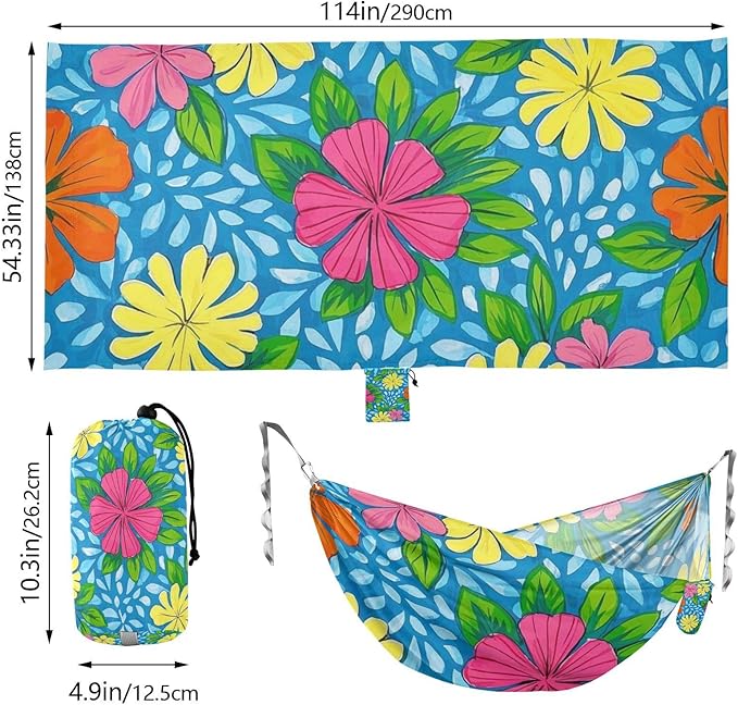 Hawaiian Style Colorful Flowers 330lb Capacity Hammocks for Camping with Hanging Rope Portable Hammock for Indoor Outdoor Patio jamaca para Patio