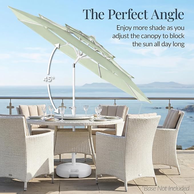 Best Choice Products 10ft 3-Tier Patio Umbrella White Pole, Outdoor Market Umbrella with Push Button Tilt and Crank Lift, Steel Pole Umbrella for Backyard Patio Pool Outdoor Shade