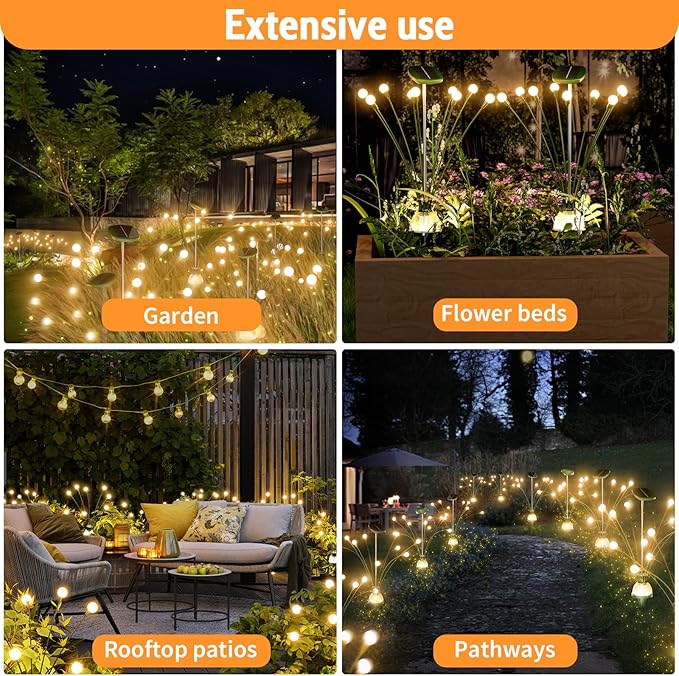 Super Bright Solar Garden Lights Outdoor, 2 Pack Solar Firefly Fairy Swaying Light Waterproof, Yard Lights for Patio/Pathway/Lawn, Gifts for Women, Outside Decoration, Warm White