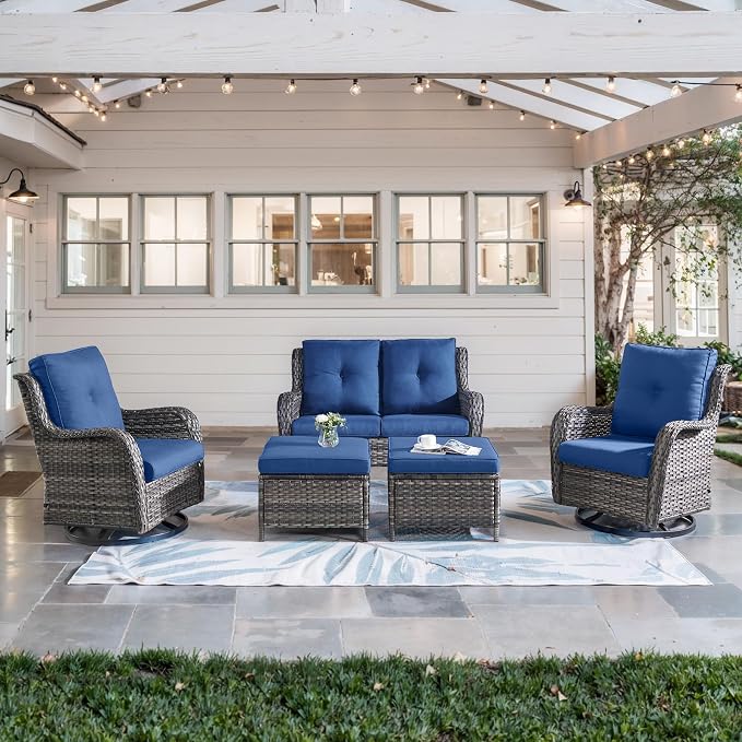 Belord Outdoor Wicker Furniture 5 Pieces Patio Furniture Set Patio Wicker Chairs with Ottomans Conversation Set for Porch Garden Deck Balcony Poolside
