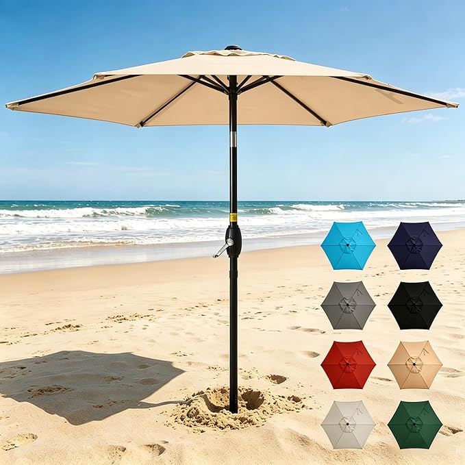 Wisteria Lane Outdoor Patio Umbrella, 7.5' Patio Umbrella, Market Umbrella, Large Outdoor Umbrella, Metal Pole Umbrella with Push Button Tilt and Crank, Polyester Canopy