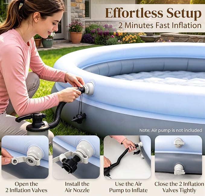 Inflatable Swimming Pool with UPF 50+ Sunshade Canopy, 94.5" x 55.5" Blow Up Pool for Backyard Patio, Premium Tear-Resistant PVC Above Ground Family Lounge Pool, Gray & Blue (94.5" x 55.5")