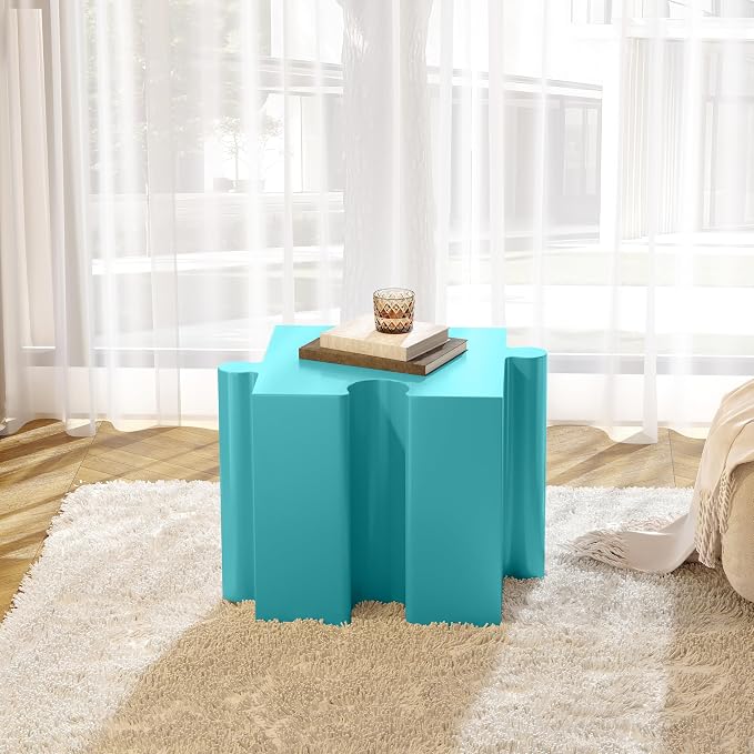 Christopher Knight Home Daton Interlocking Puzzle Outdoor Side Table, Lightweight Concrete Patio Coffee Table, Concave Edge MGO Modular End Table, Creative Set Up for Indoor&Outdoor Use, Sky Blue