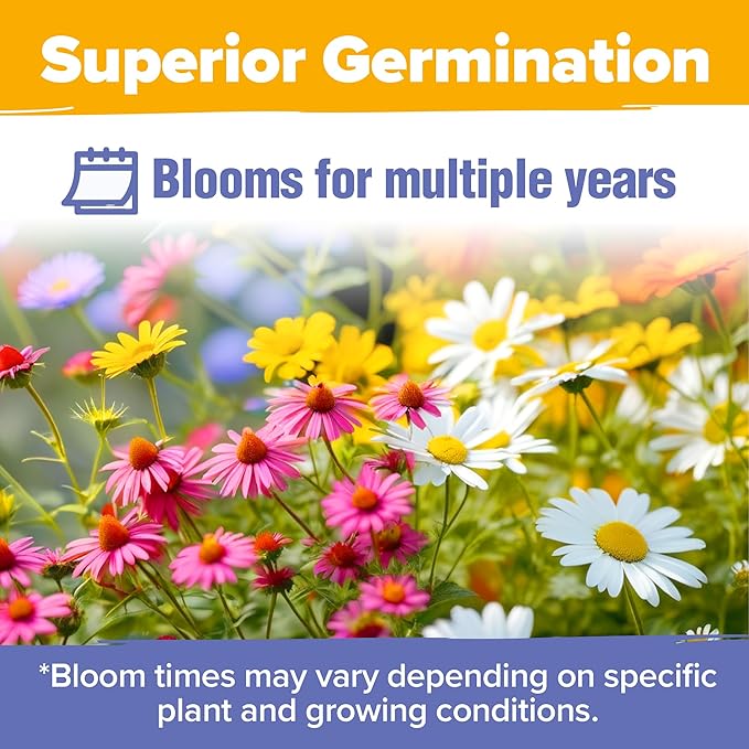 HOME GROWN Wildflower Seeds Bulk Mix | 47,400+ Non-GMO Perennial Flower Seed for Outdoor Planting | 19 Varieties for Attracting Birds & Butterflies | 3 oz