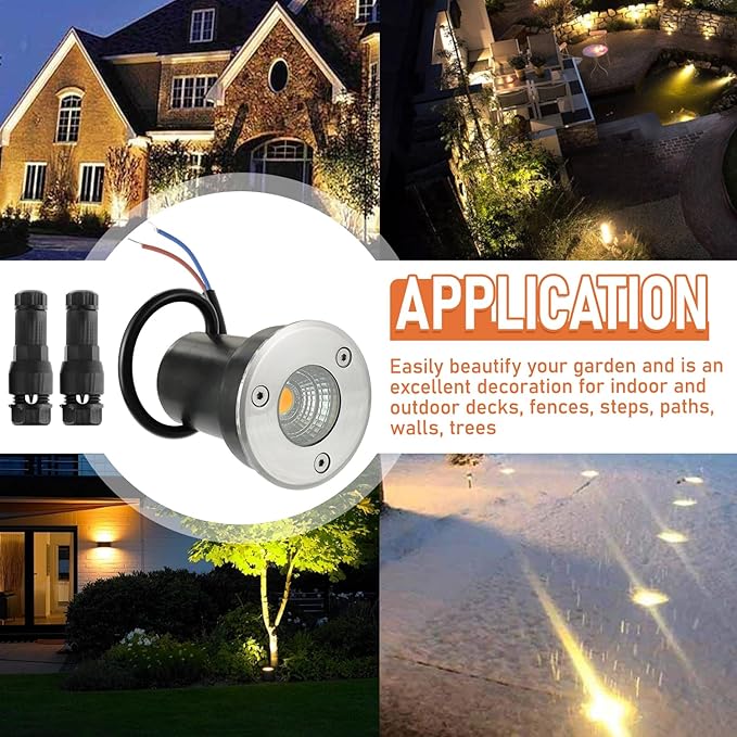 6 Pack Low Voltage Landscape Lights Well Lights 12-24V IP67 Waterproof In Ground Light and Outdoor Landscape Lighting for Garden Yard Driveway Deck Step Up Light with Connectors(Warm White)